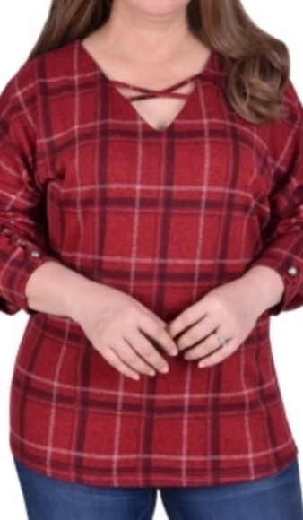 NY Collection women's plus size long sleeve  plaid top, size 1X - Picture 1 of 6